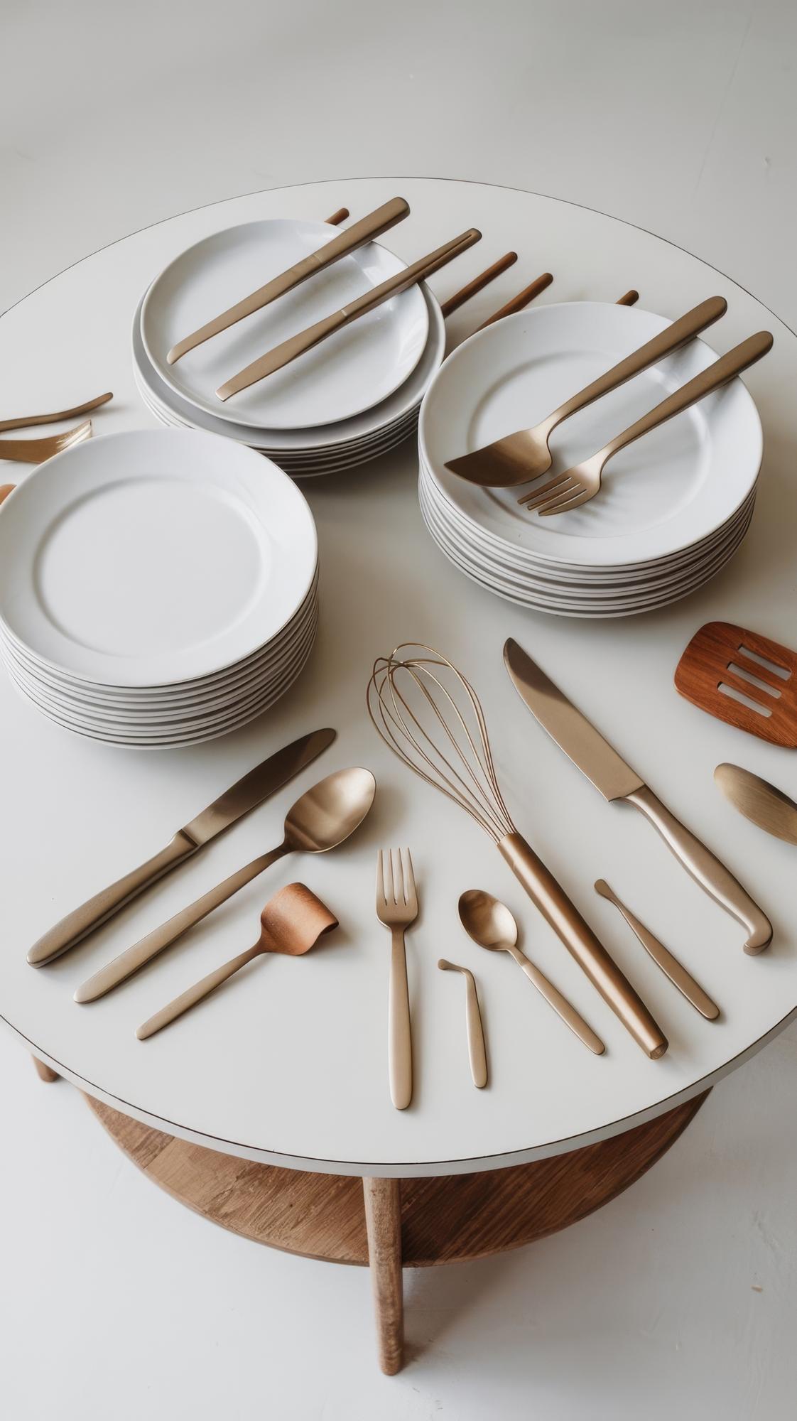 Workshop table with tools and tasting plates